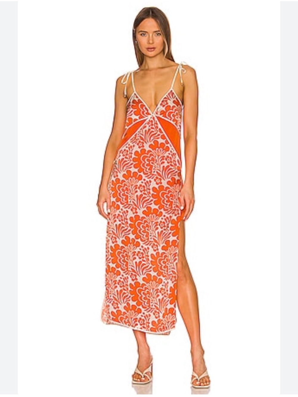 Alexis Azzorre Dress in Tangerine Zinnia Orange and Cream Floral Maxi